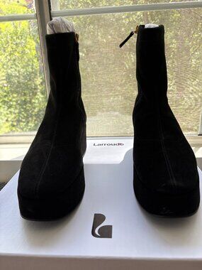 Larroudé Dani Flatform Boot in Black Suede - Size 10